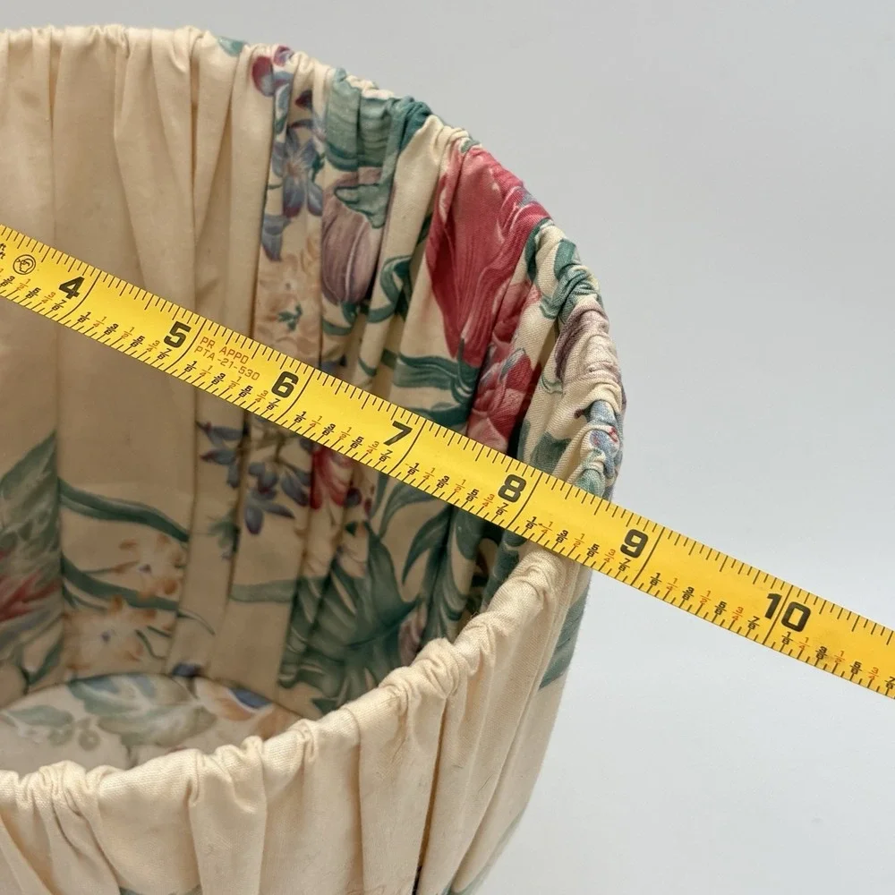 VTG CROSCILL Cottage Floral Pleated Waste Trash Bin ‎ Basket Tapestry Pink Beige